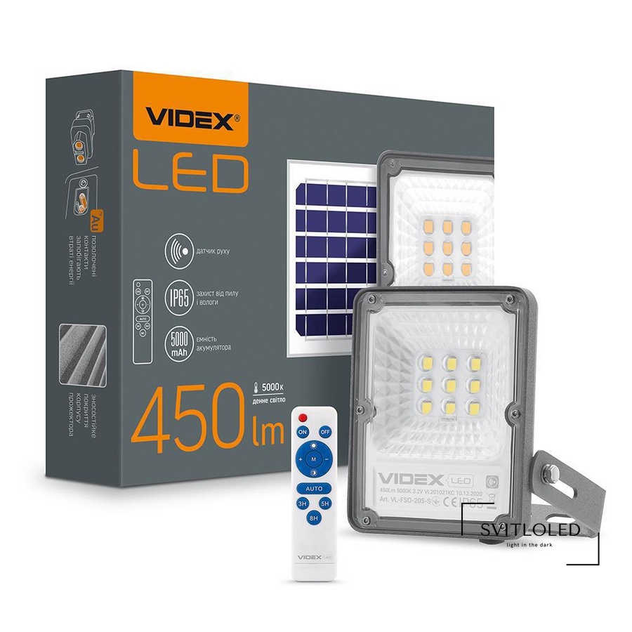 Прожектор на сонячній батареї Videx VL-FSO-205-S 10 Вт 5000 K Сенсорний (26170)