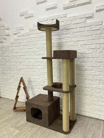 Ігровий комплекс кігтеточка з будиночком та лежанками 145*70*40 см Коричневий