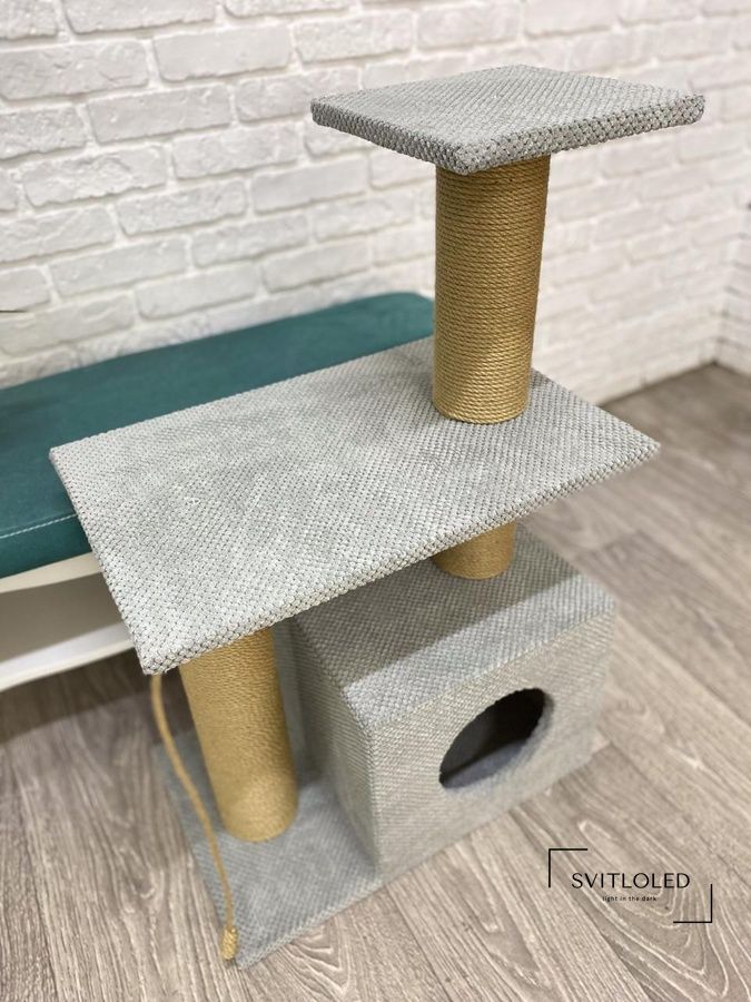 Кігтеточка комплекс з будиночком та лежанкою для котів 85*55*35 см Мокко