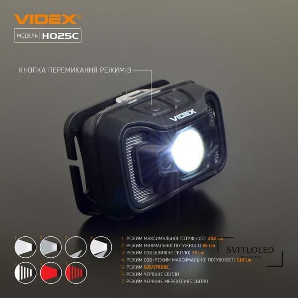 Ліхтар налобний Videx VLF-H025C 310 Lm 5000 K IP65 (26572)
