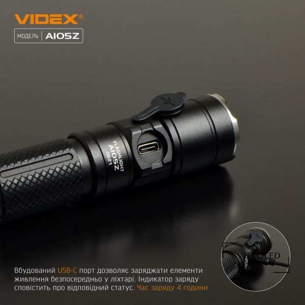 Ліхтарик ручний IP44 Videx VLF-A105Z 1200 Lm 5000 K 2200 mAh (26567)