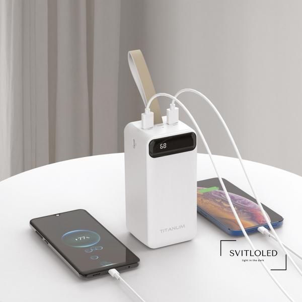 Повербанк Titanum 741S 50000 mAh 22.5W Білий (27532), 50000, 2, Micro USB, Type-C, 2USB, 144mm x 71mm x 65mm, 984г., Білий