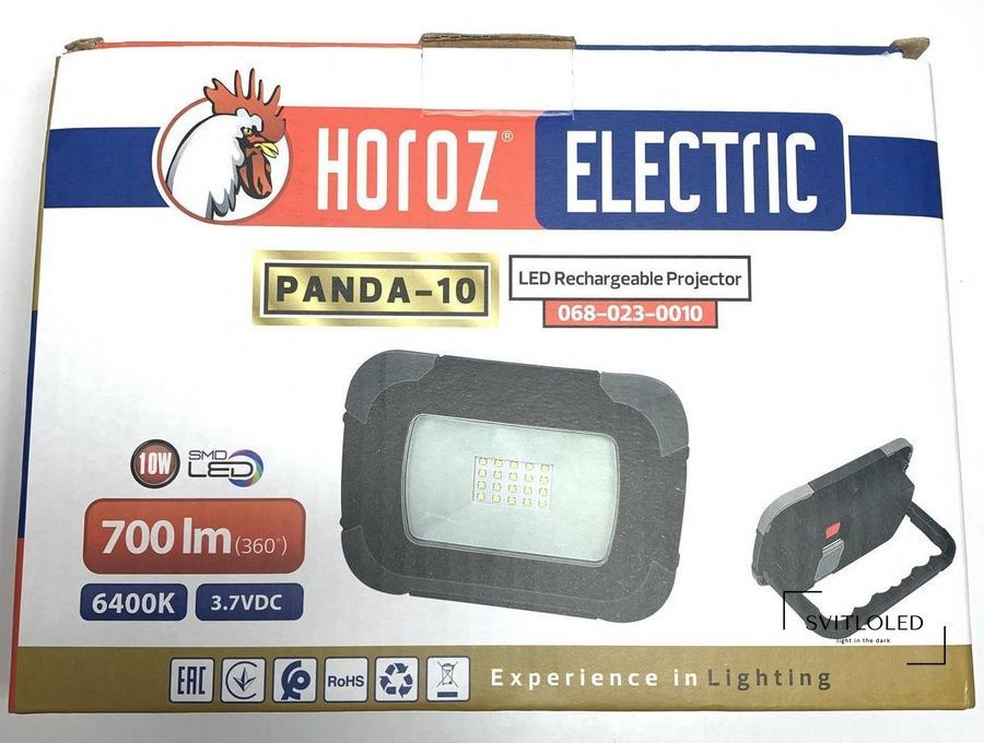Ліхтарик прожектор PANDA-10 Horoz 10 Вт 2600 mAh 6400 K Чорний (068-023-0010-010)