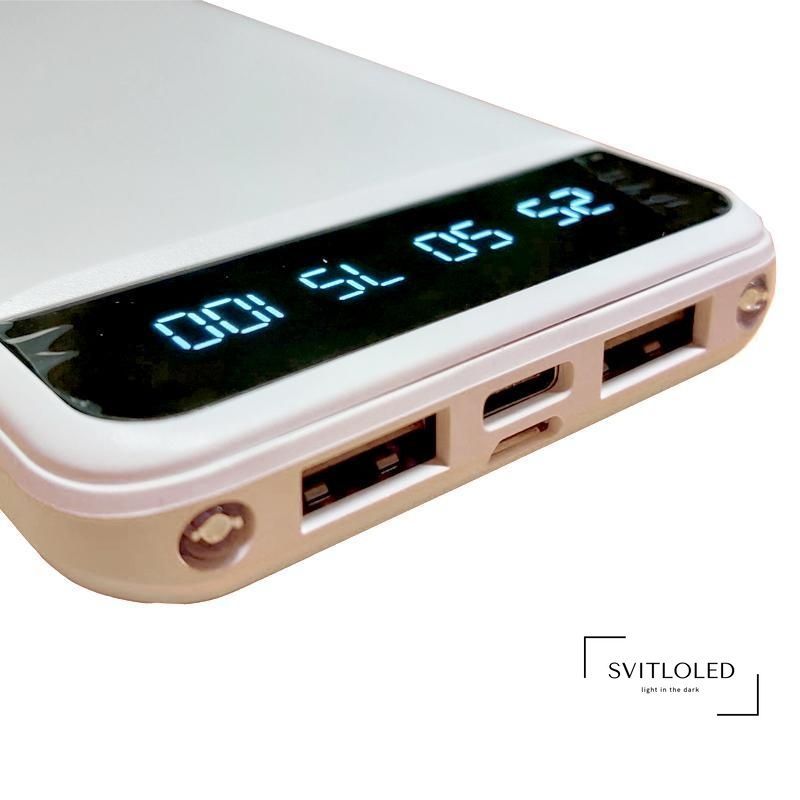 Повербанк з ліхтариком ElectroHouse 10000 mAh type-c Білий (EH-P-01-W), 10000, 2, USB|USBx2|micro USB|Type-C, 139х68х15 мм, Білий